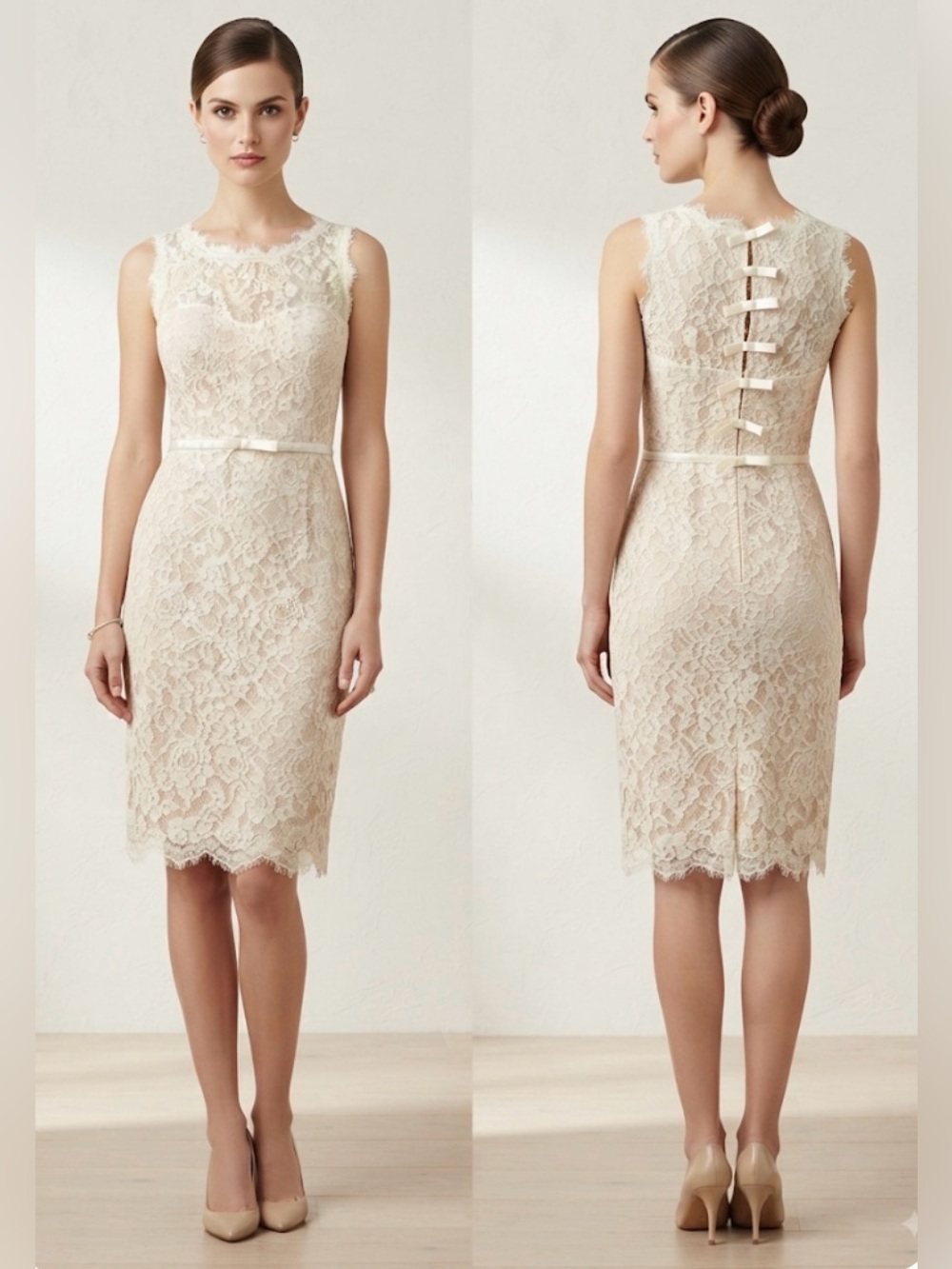 McGinn Cream Lace Bow Back Sheath Dress Size 6 - Picture 10 of 10